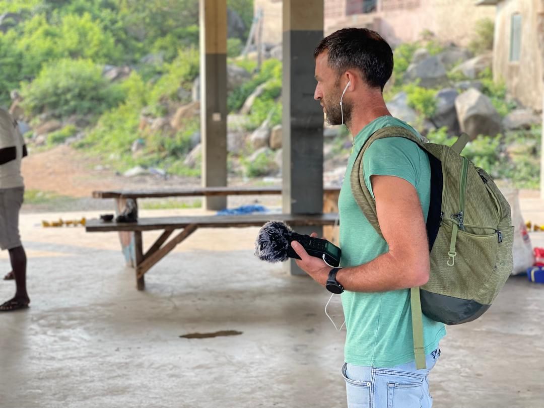 Sound recordist on location in Dixcove