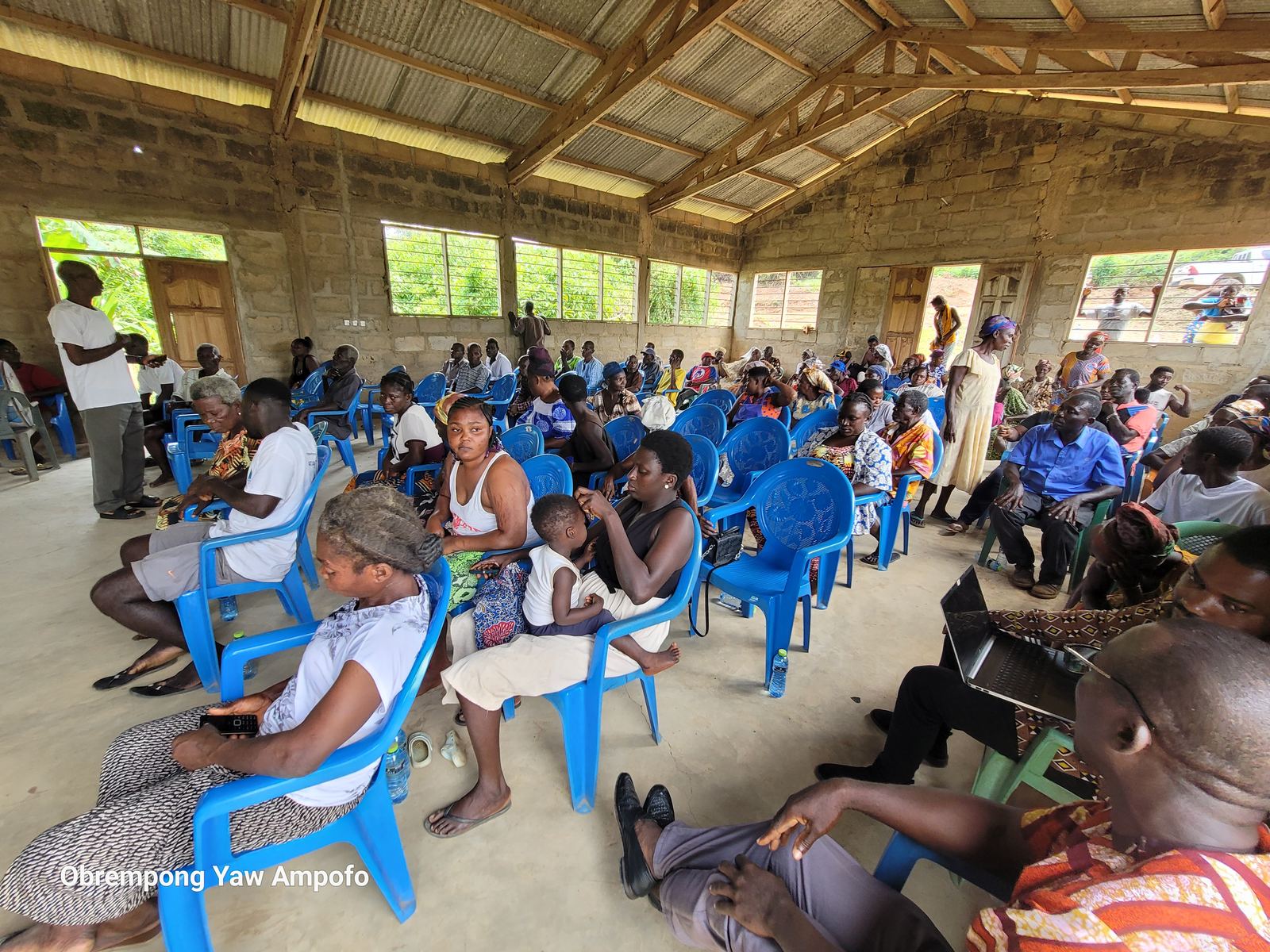 Full community hall attending an Ewoyaa lithium catchment engagement session
